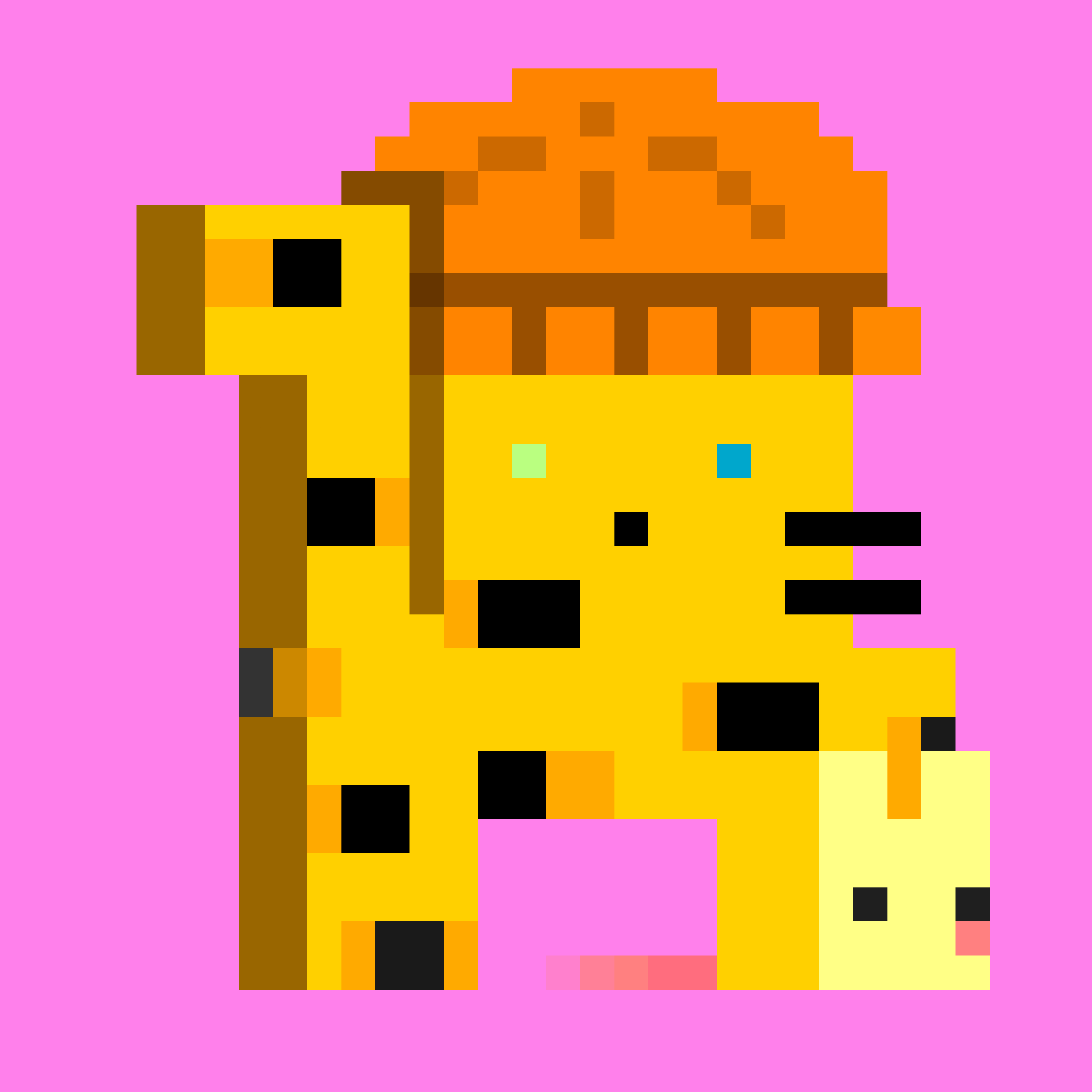 Cheetah with gold moust Neko Neko on pink with a beanie.