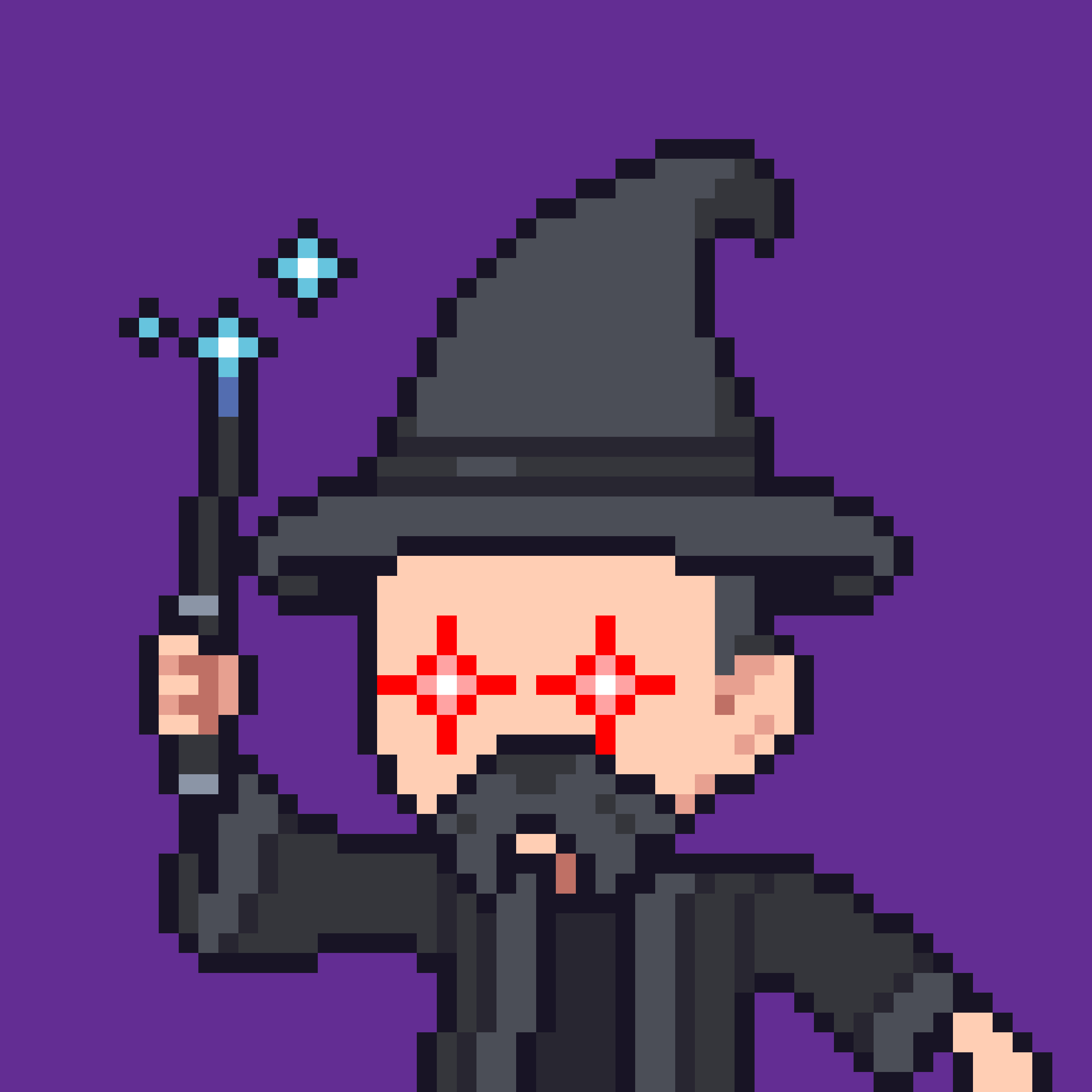 Black robe with wizards hat Wizards of Ord on purple background.